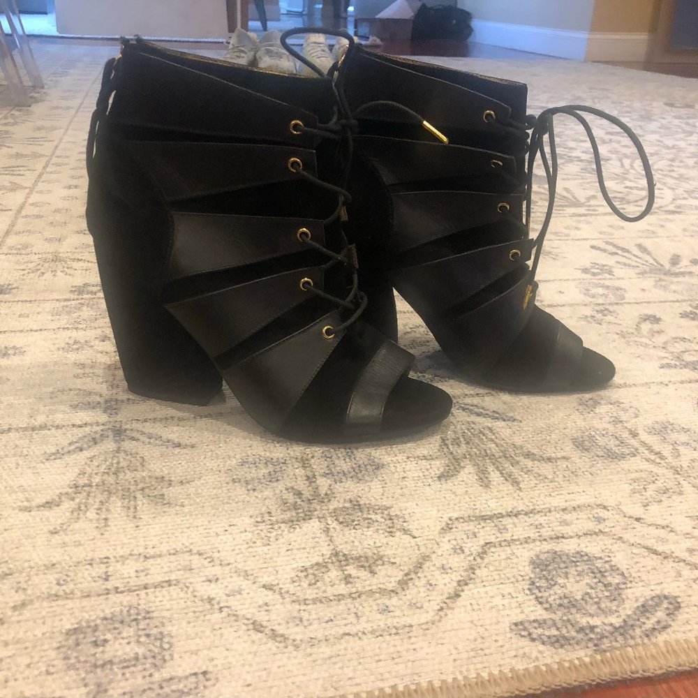 Cynthia Vincent Lace Up Heeled Open Toe Bootie, Size 8